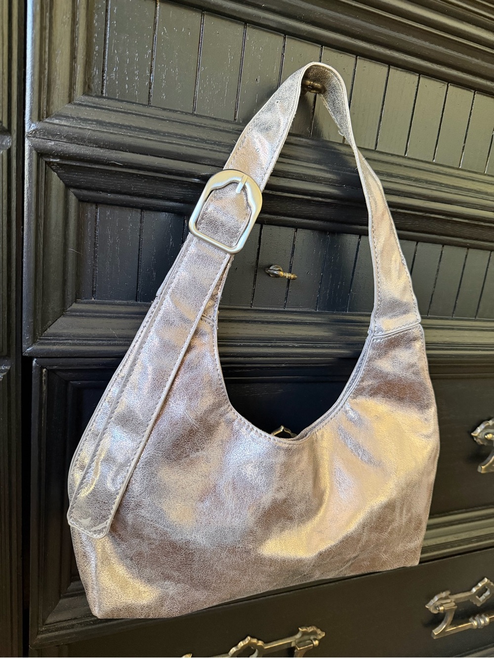 Zara Silver Metallic Slouchy Shoulder Bag Adjustable Strap